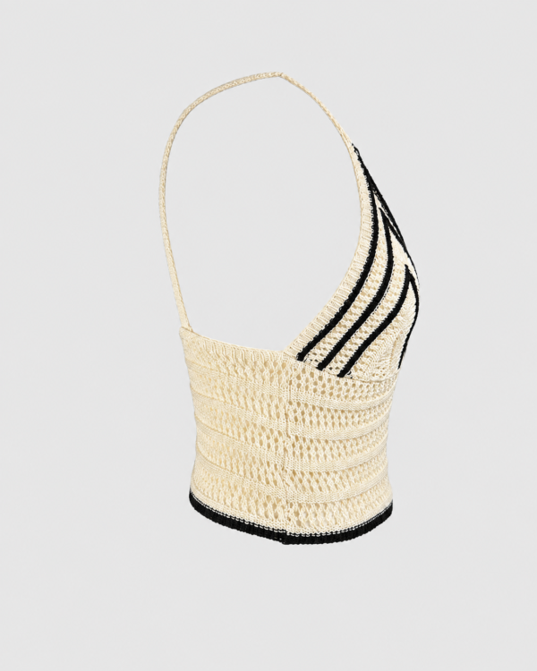 Dzianinowy Top w Paski z Dekoltem Halter