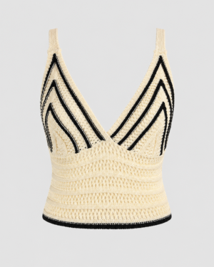 Dzianinowy Top w Paski z Dekoltem Halter