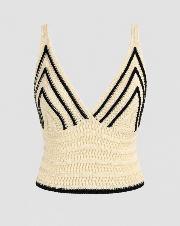 Dzianinowy Top w Paski z Dekoltem Halter