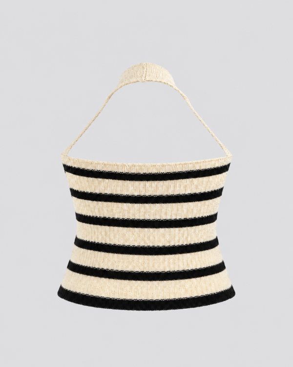 Ażurowy Crop Top Dzianinowy z Dekoltem V
