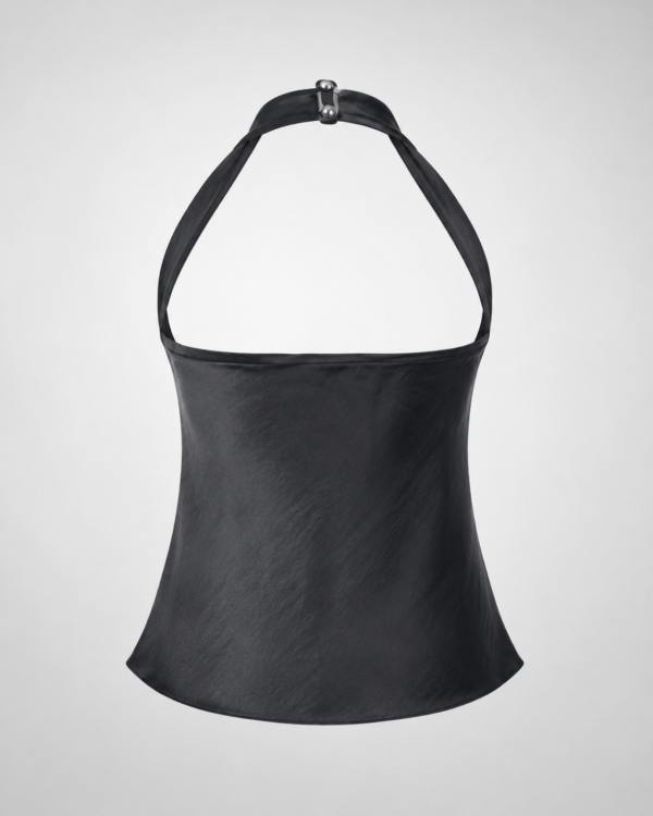 Satynowa Bluzka z Lejącym Dekoltem Halter