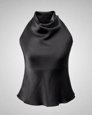 Satynowa Bluzka z Lejącym Dekoltem Halter