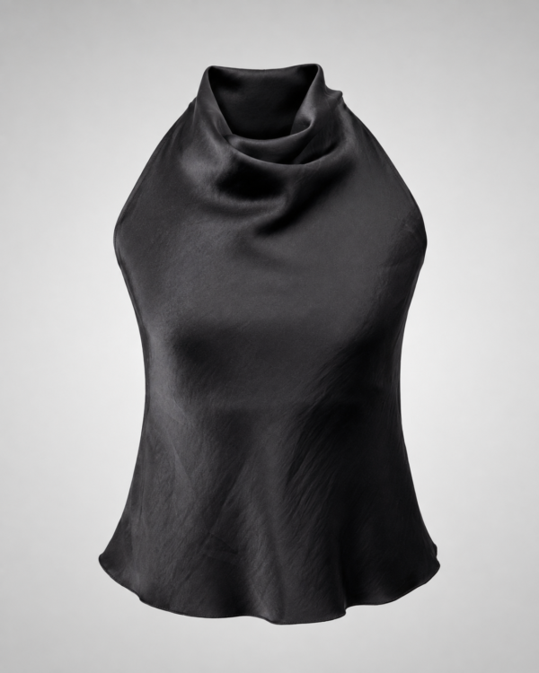 Satynowa Bluzka z Lejącym Dekoltem Halter